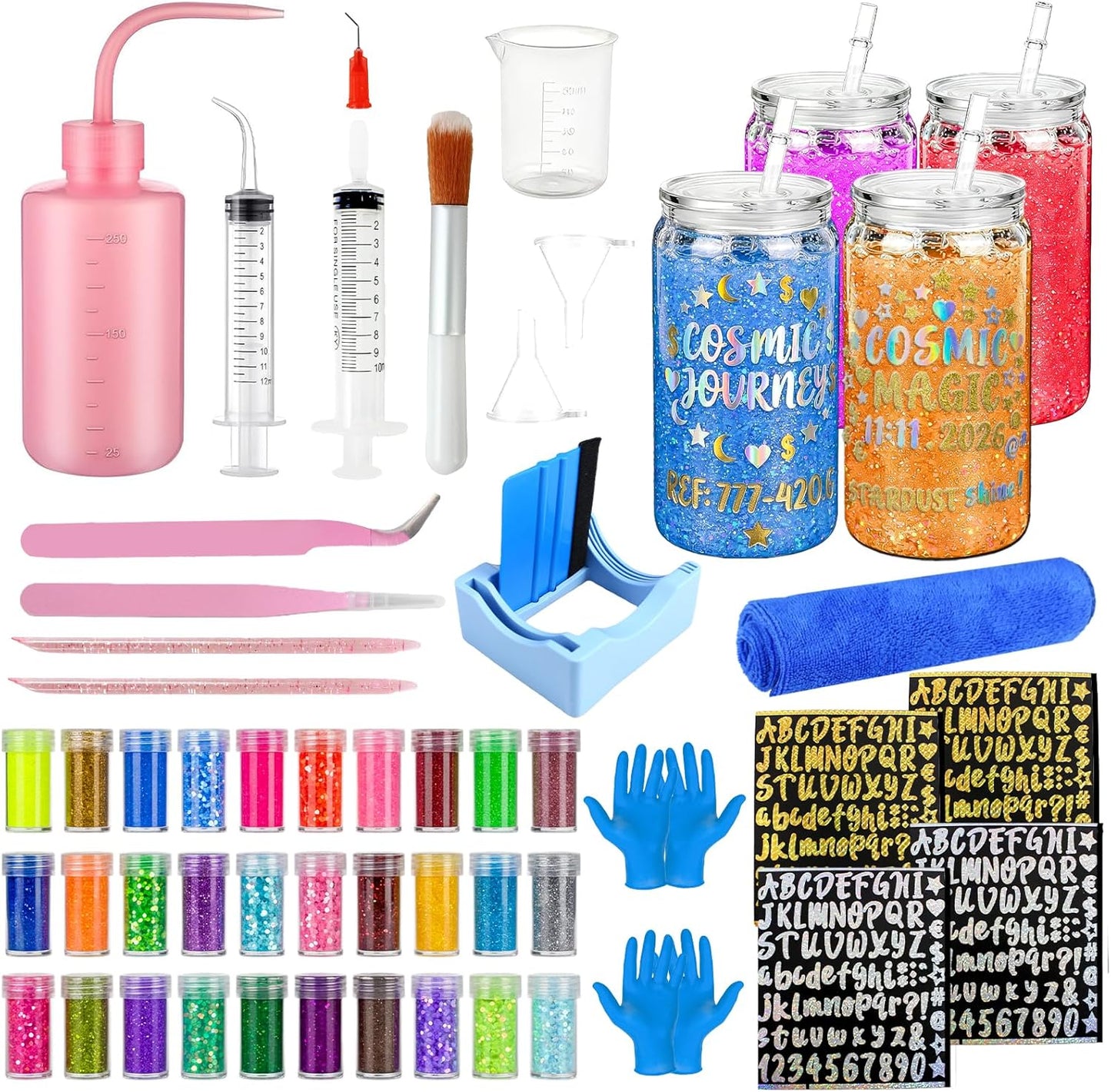 Bumaeu 61Pcs Snow Globe Tumbler Starter Kit Includes 16oz Double-Wall Acrylic Snowglobe Cups Suitable for Beginners DIY Kit Includes Glitters Stickers and Accessories