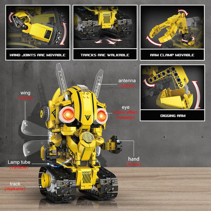 5-in-1 Remote Control STEM Robot Building Kit with LED Light – Transformable Models, Eco-Friendly Rechargeable, App-Controlled, Engineering Toy for Kids 6+ (673PCS)