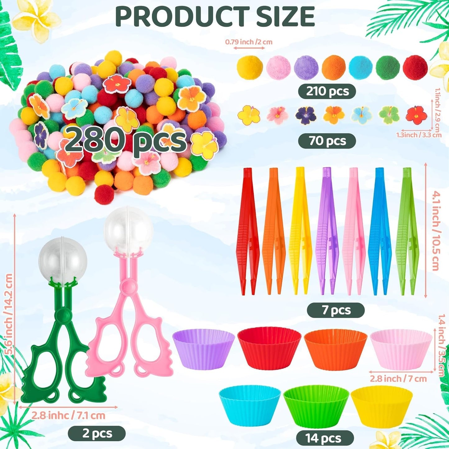 EZdhuawuse Summer Fine Motor Toys - 270Pcs Counting Sorting Sensory Bin Filler Set for Kids Xmas Counting Toy with Felt Xmas Tree Pom Poms Cup Clip for Preschool Education Activities