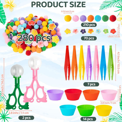 EZdhuawuse Summer Fine Motor Toys - 270Pcs Counting Sorting Sensory Bin Filler Set for Kids Xmas Counting Toy with Felt Xmas Tree Pom Poms Cup Clip for Preschool Education Activities