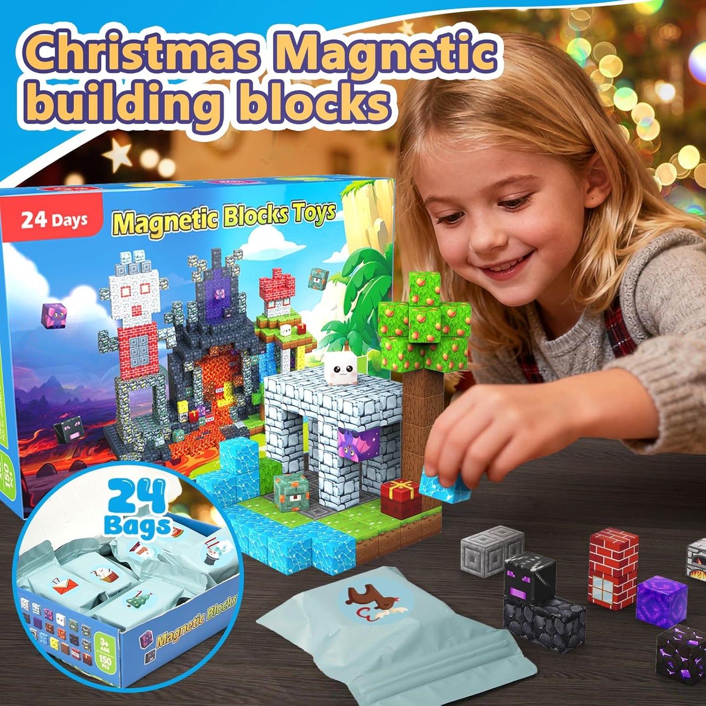 150PCS Magnetic Blocks, Magnetic Building Blocks Cubes, Magnet Tiles Stacking STEM Building Game Birthday Gifts for Boys Girls Age 3 4 5 6 7 8-12