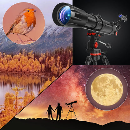 HETEKAN Telescope, Telescope for Adults High Powered, 90mm Aperture 900mm Refractor Telescopes for Kids & Beginners, Magnification 450X,for Planet Observation with Stainless Tripod & Phone Adapter