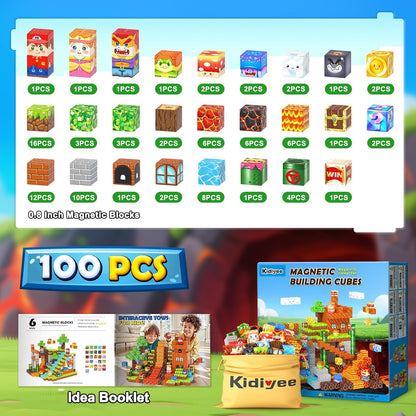 Magnetic Blocks, Build Mine Magnet World Forest Farm Edition, Magnetic Building Blocks for Kids Ages 4-6 6-8 8-12, Sensory STEM Toys for Boys & Girls