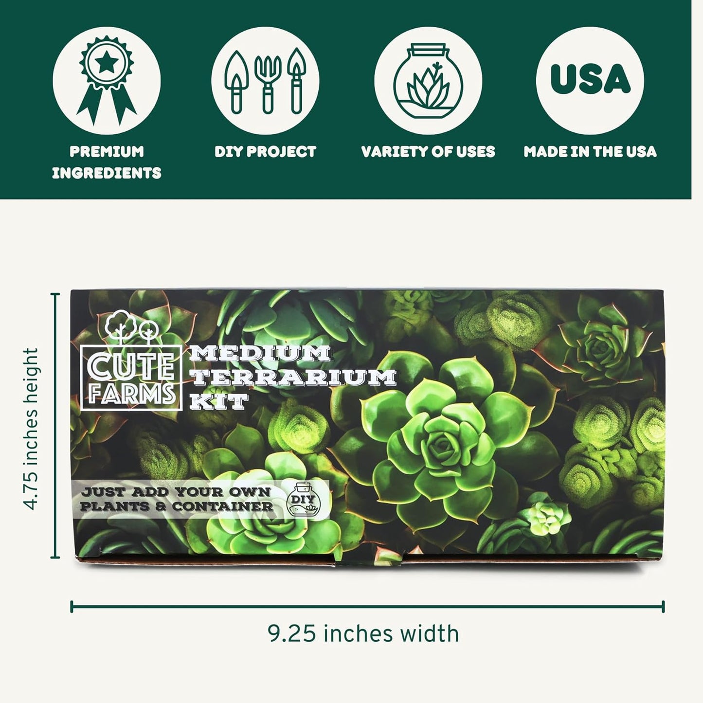 Cute Farms Terrarium Starter Kit | Moss, Vermiculite, Soil, Pebbles, Plant Food, & Finishing Tools (Large Kit + Crystals)