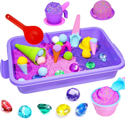 Bbiamsleep Ice Cream Sensory Bin, 61 Pcs Ice Cream Sensory Bin Fillers with 11 Mould 9 Tools for Home Decor