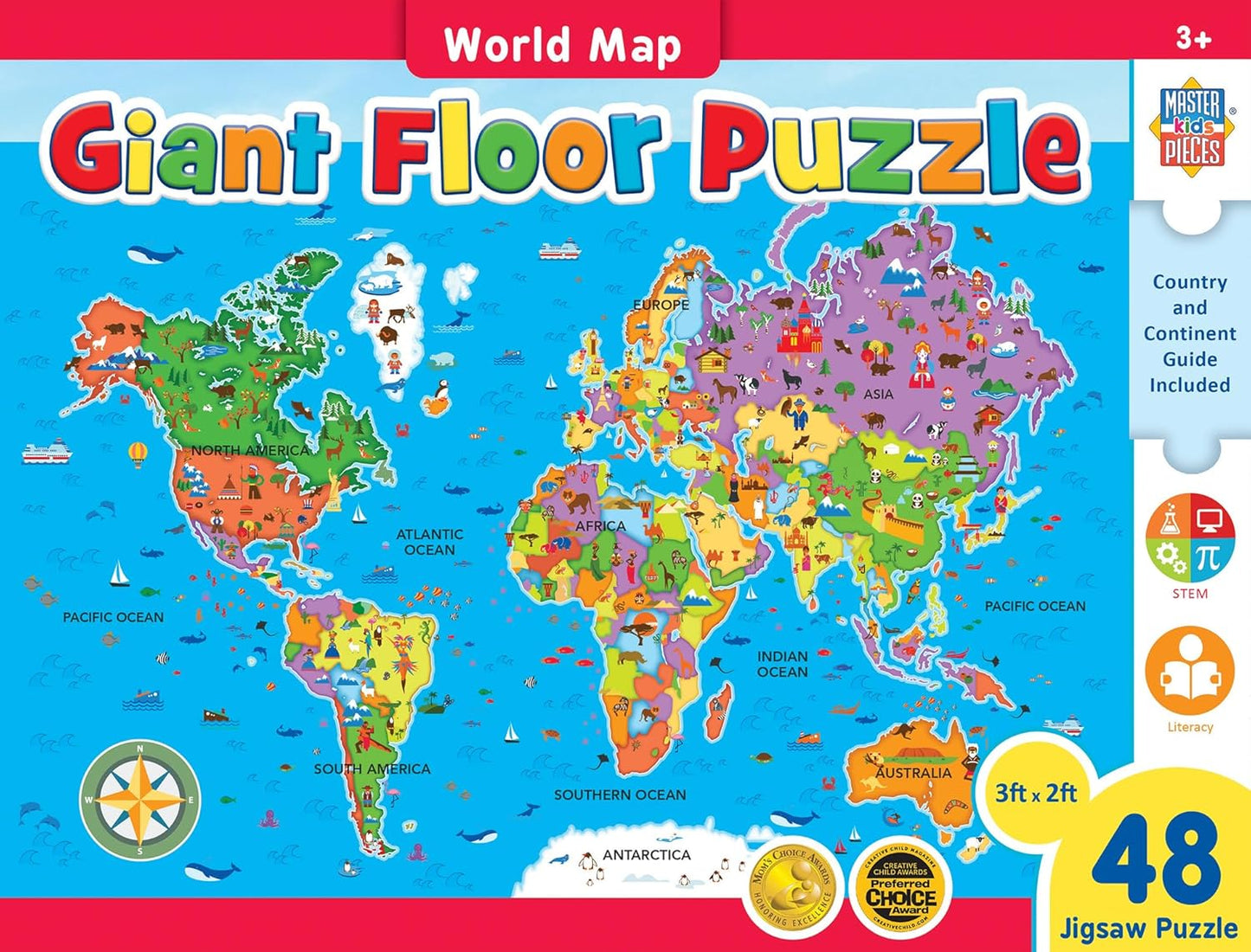 MasterPieces Floor Puzzle - Jumbo Size 80 Piece Jigsaw Puzzle for Kids - USA Map Shaped Puzzle - 3ftx2ft