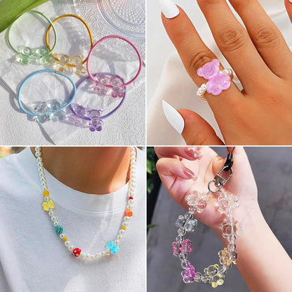 Kissitty 100Pcs Clear Acrylic Bear Beads Cute Bears Loose Beads Bulk Transparent Gummy Bear Spacer Bead Counting Bears for Bracelet Adults Necklace Earring Crafts Bag Key Chain DIY Jewelry Making