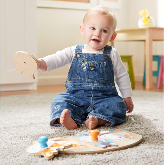 Melissa & Doug First Play Wooden Jumbo Knob Safari Animal Puzzle (3 pcs) Large Puzzles for Babies and Toddlers Ages 1+