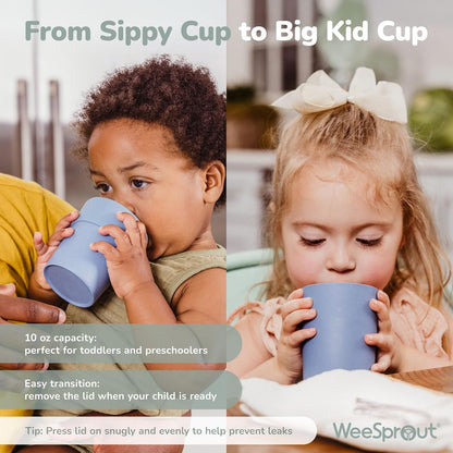 WeeSprout Bamboo Toddler Cups - 4 pc Set (10 fl oz), Organic & Non-Plastic Cup Pack for Toddlers, Big Kids or Baby, Natural