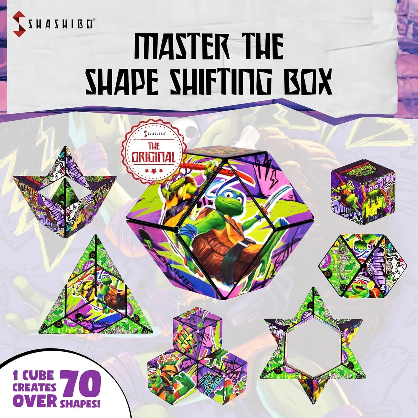 SHASHIBO Teenage Mutant Ninja Turtles Shape Shifting Box - STEM Magnetic Fidget Cube that Transforms Into Over 100 Shapes, Download Fun in Motion Toys Mobile App (Raphael)
