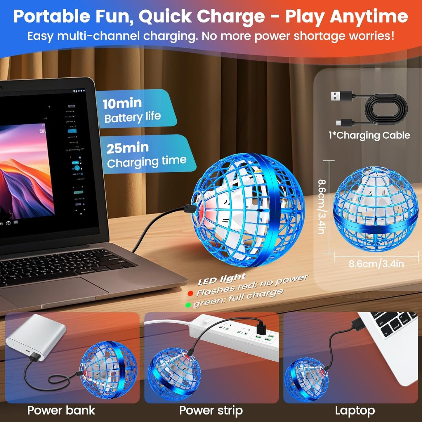 Flying Orb Ball Toy, 2026 Upgrade Hand Controlled Hover Ball with LED Lights,360° Rotating Boomerang Globe Cool Mini Drone, Ideal Birthday&Christmas Gift for Boys Girls-Blue & Purple