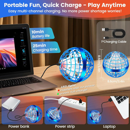 Flying Orb Ball Toy, 2026 Upgrade Hand Controlled Hover Ball with LED Lights,360° Rotating Boomerang Globe Cool Mini Drone, Ideal Birthday&Christmas Gift for Boys Girls-Blue & Purple