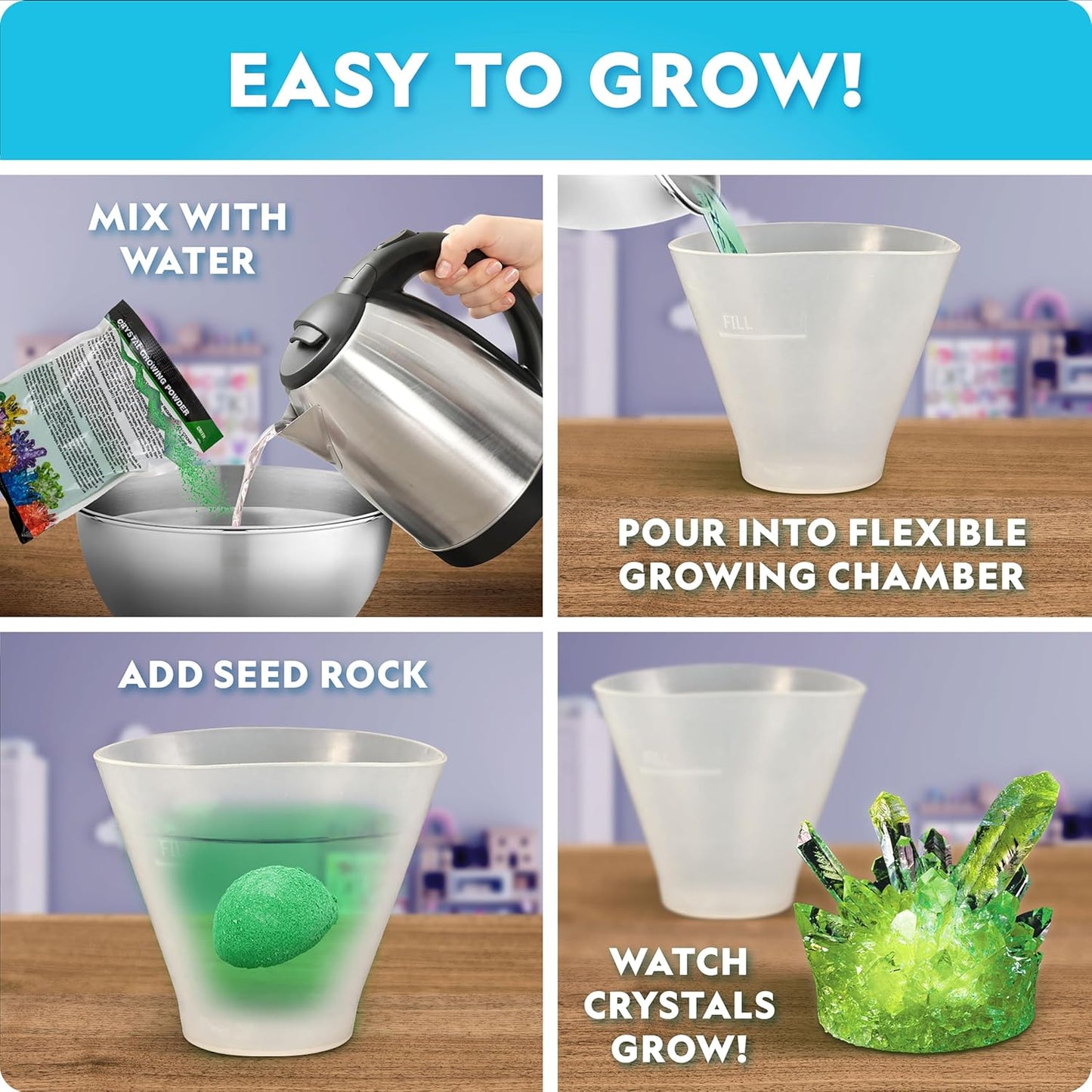 National Geographic Mega Crystal Growing Kit for Kids- Grow 6 Crystals with Light-Up Stand, Science Gifts for Kids 8-12, Crystal Making Experiment, Science Kit for Girls and Boys (Amazon Exclusive)