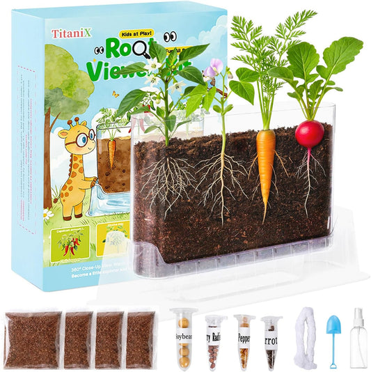 TitaniX Root Viewer Kit for Kids with 4 Seed Varieties, STEM Science Toy & Craft Growing Kits for Boys & Girls, Grow Your Own Plant for Ages 4-8 Birthday Gifts for Boy,4, 5, 6, 7, 8, Year Old