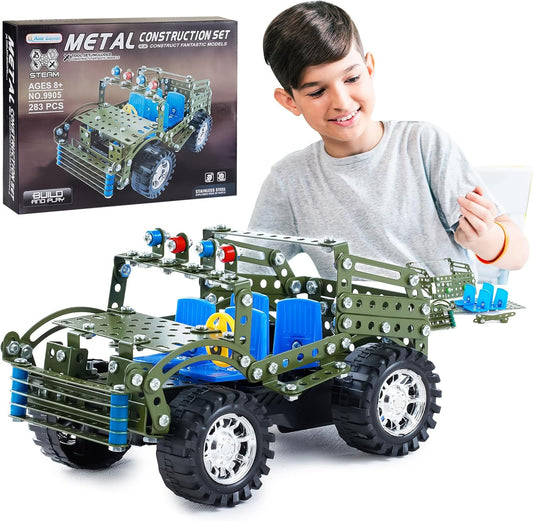 Stem Toys for Boys Age 8-12 - Off-Road Metal Model Car Kits, 283pcs Stem Building Toys Kits, Army Toy for 8-10，STEM Projects for Kids 10-12, 12-14 Engineering for Ages 14 and Up Adults