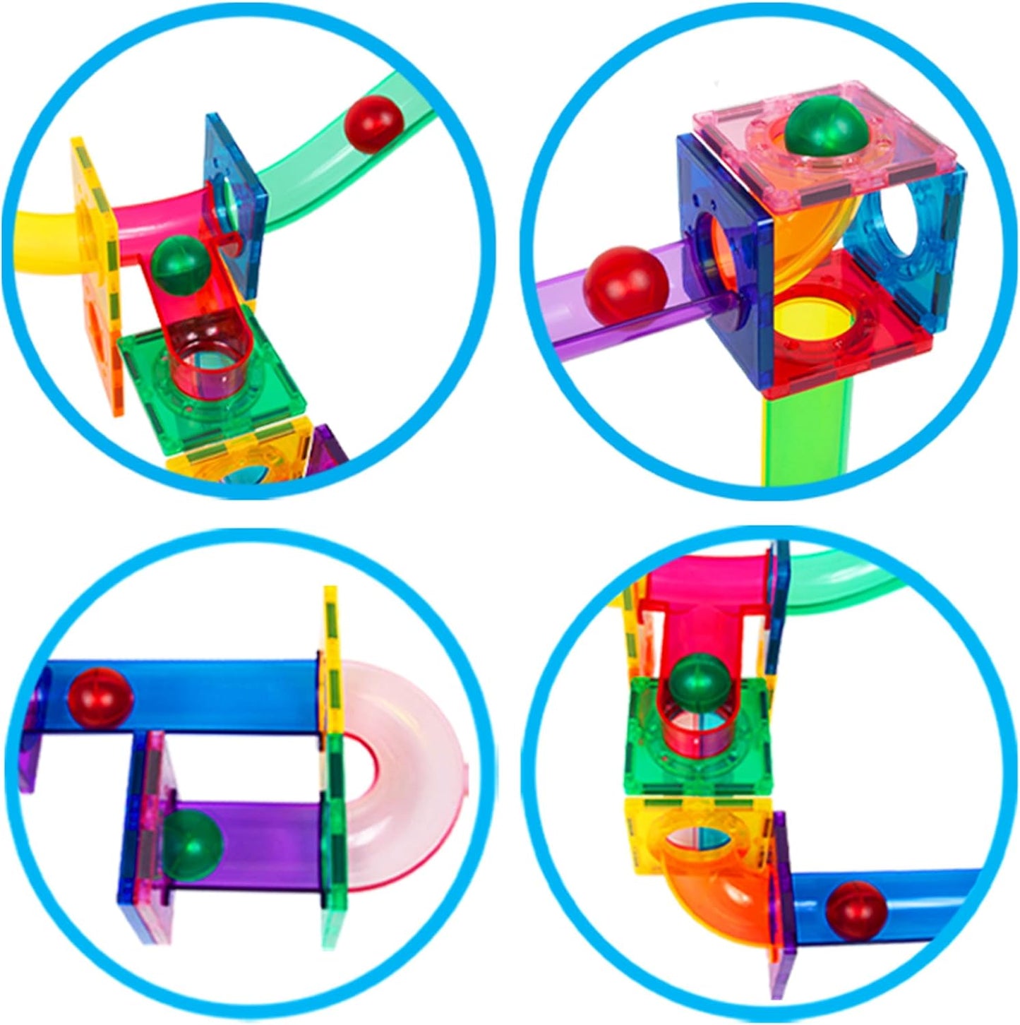 PicassoTiles 108pc Magnetic Marble Run Set with Building Tiles Race Track Car Slides Set STEM Learning Toy 3-in-1 Preschool Construction Kit for Indoor Activity and Development for Kids age 3+ PTG108