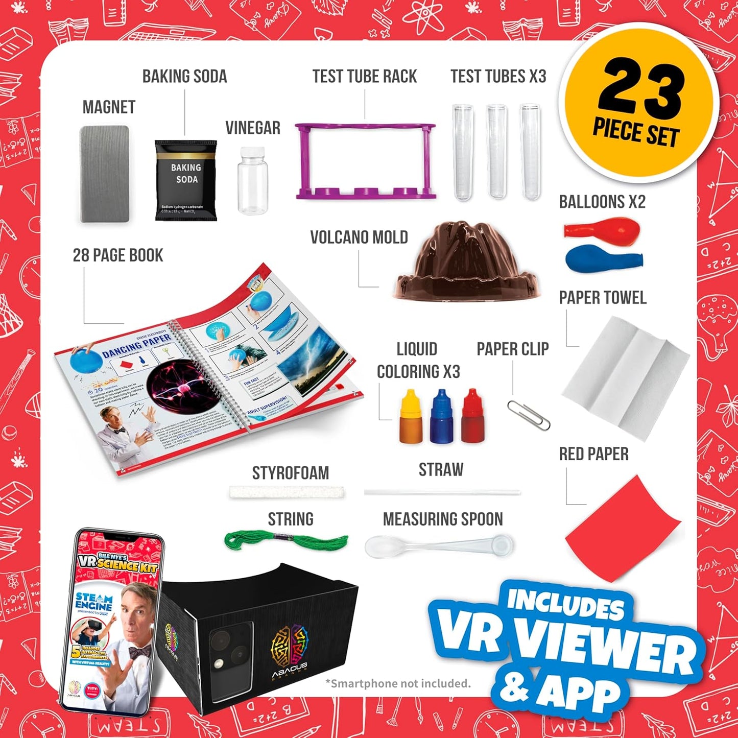 Abacus Brands Bill Nye's VR Science Kit Student Edition - Virtual Reality Kids Book and Interactive STEAM Set - Includes All Materials You Need, Ages 6 and Up