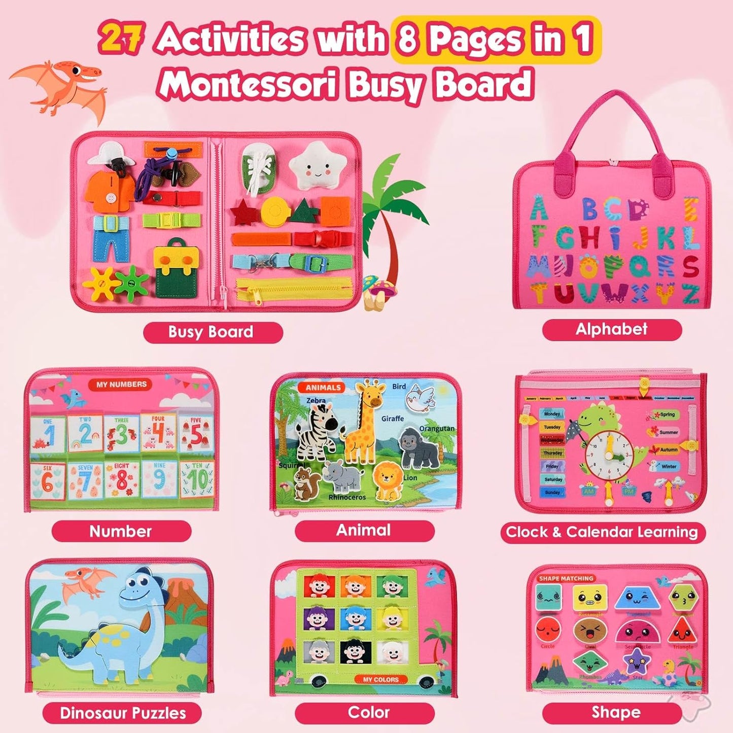 GOLIYEAN Toddler Busy Board - Montessori Toys for Toddler Boy Girl Birthday Gifts, Educational Learning Sensory Busy Book for Toddlers, Quiet Activity Books for Toddlers, Travel Toys for Airplane Car