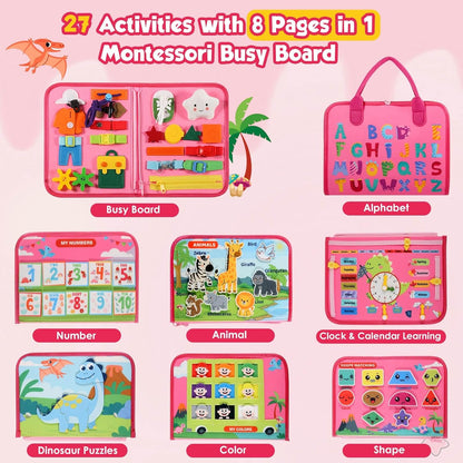 GOLIYEAN Toddler Busy Board - Montessori Toys for Toddler Boy Girl Birthday Gifts, Educational Learning Sensory Busy Book for Toddlers, Quiet Activity Books for Toddlers, Travel Toys for Airplane Car