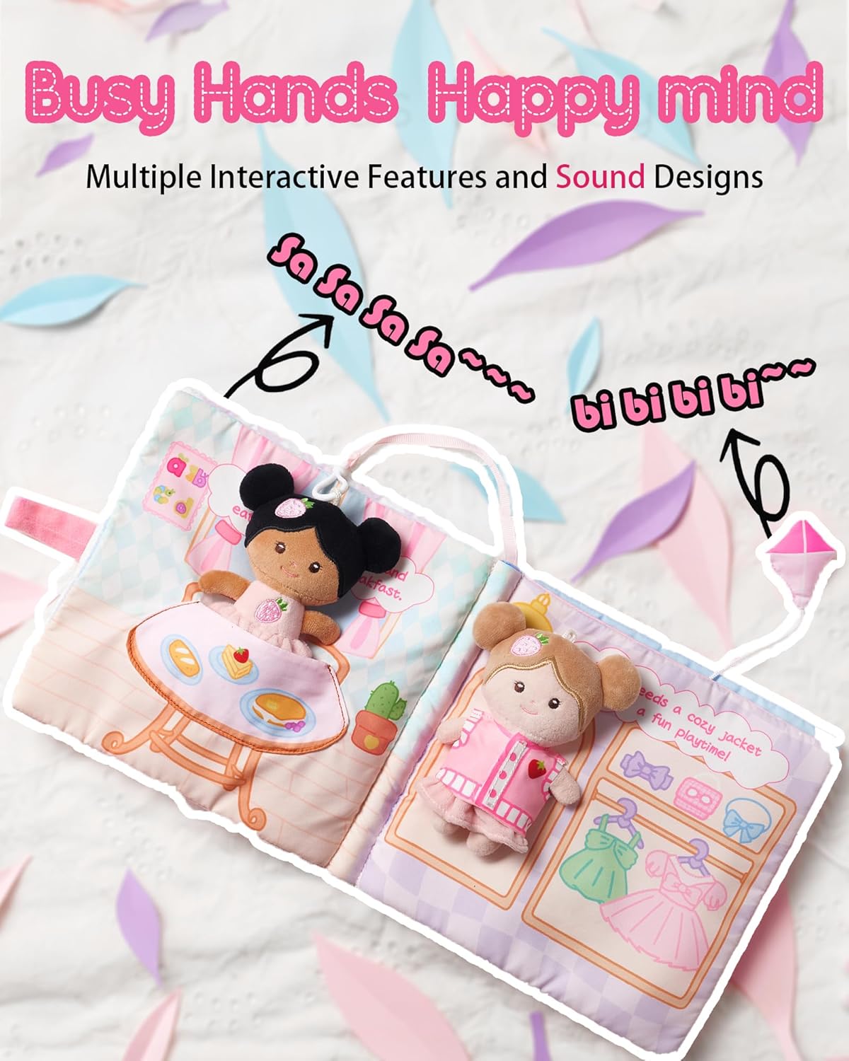 LeyaDoll Interactive Sensory Soft Cloth Book, Educational Crinkle Quiet Activity Busy Book for Babies,Toddler Travel Toy Gift for 1-3 Year Old Boys and Girls (A Berry Special Day)