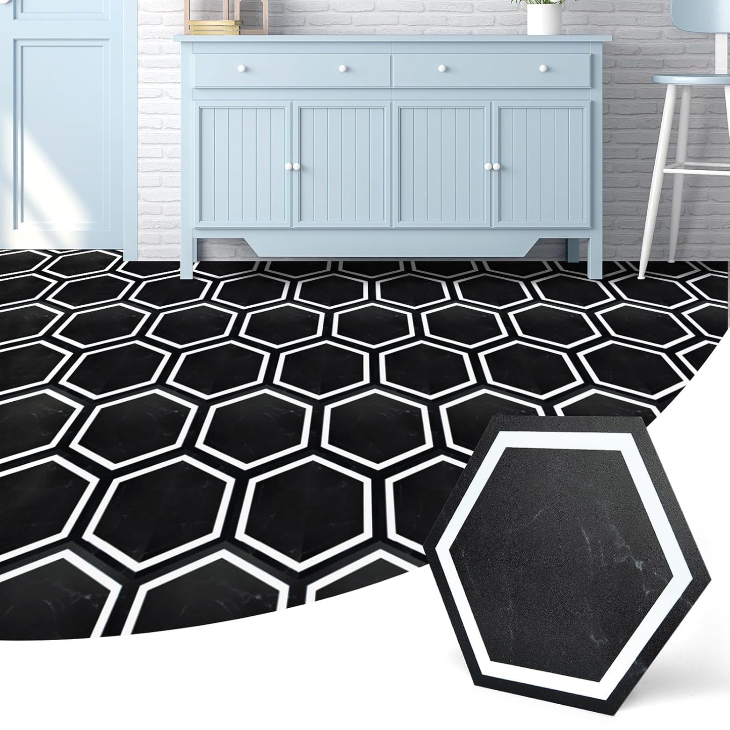 Art3d 10-Pack Hexagon Peel and Stick Flooring Tile Marble Look, Self Adhesive Waterproof Vinyl Floor Tile for Living Room, Kitchen, Bathroom, Bedroom, 11.8" x 10.2" White Marble