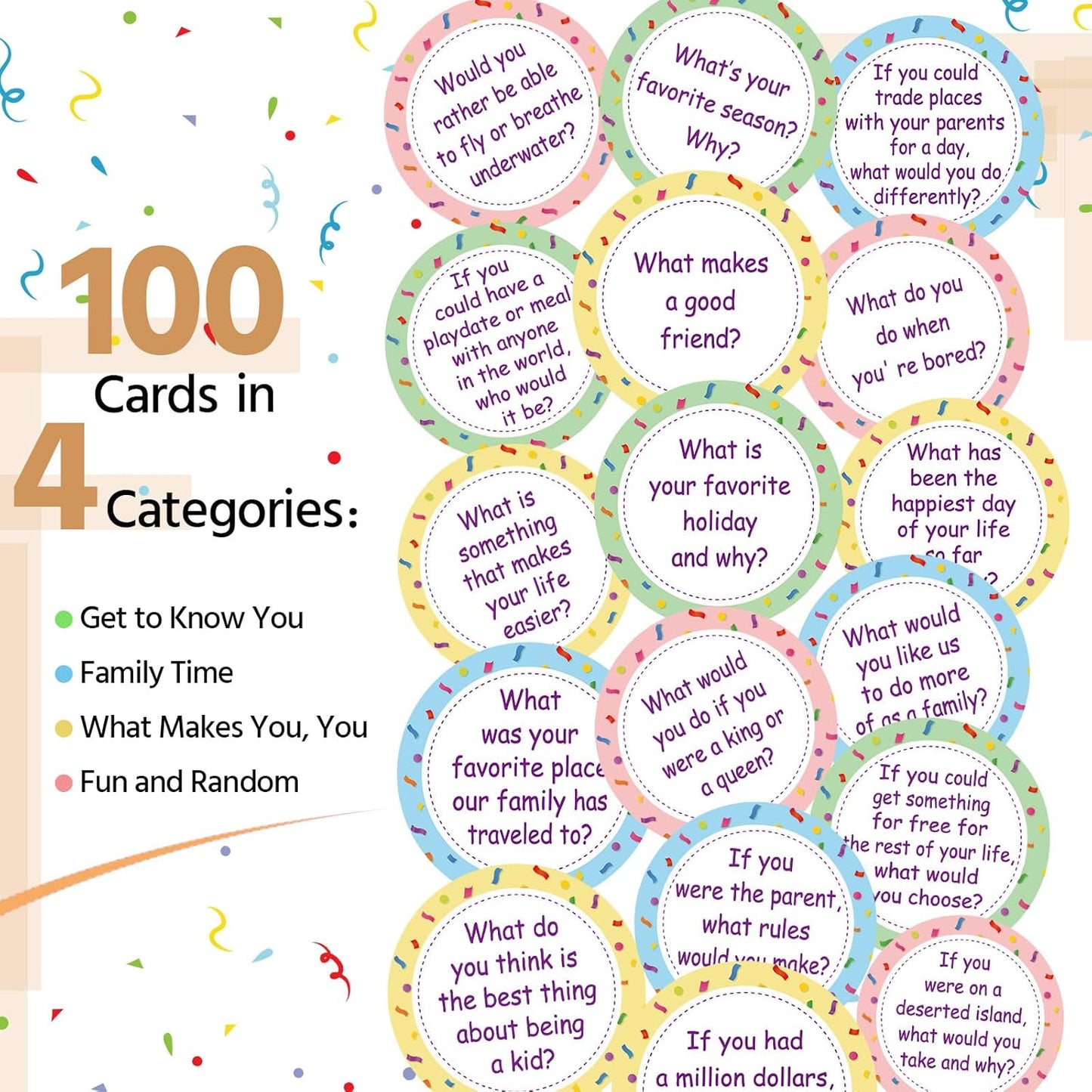 Pasimy 100 Pcs Family Conversation Cards Bulk Kids Question Card Games Fun Conversation Starters Cards Game for Kid Adult Family Road Trips Build Parent Child Relationship
