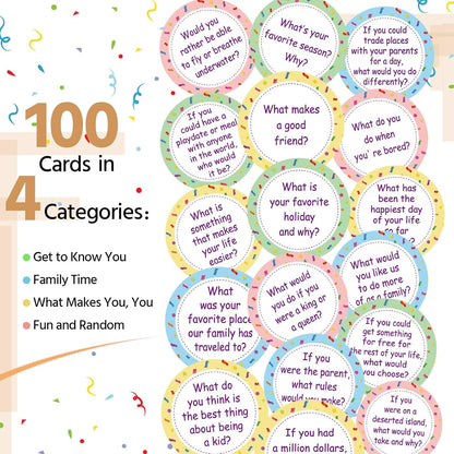 Pasimy 100 Pcs Family Conversation Cards Bulk Kids Question Card Games Fun Conversation Starters Cards Game for Kid Adult Family Road Trips Build Parent Child Relationship