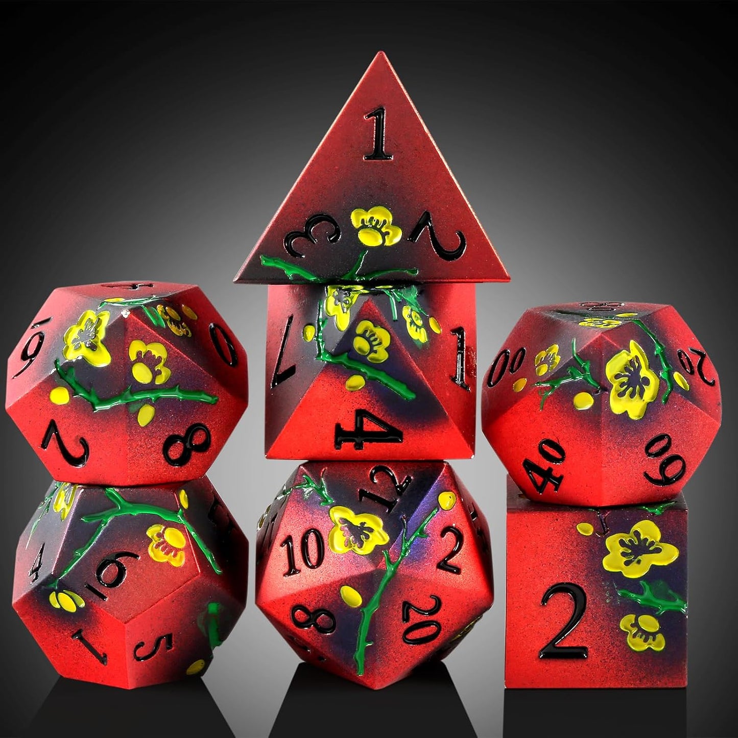 DnDnD Heavy Polyhedral Metal Dice Set with Metal Box, 7-die Shiny Blue Surface with Golden Number for RPG,Dungeons and Dragons,Pathfinder,Shadowrun,D&D,Role Palying Game and Math Teaching - Colors B