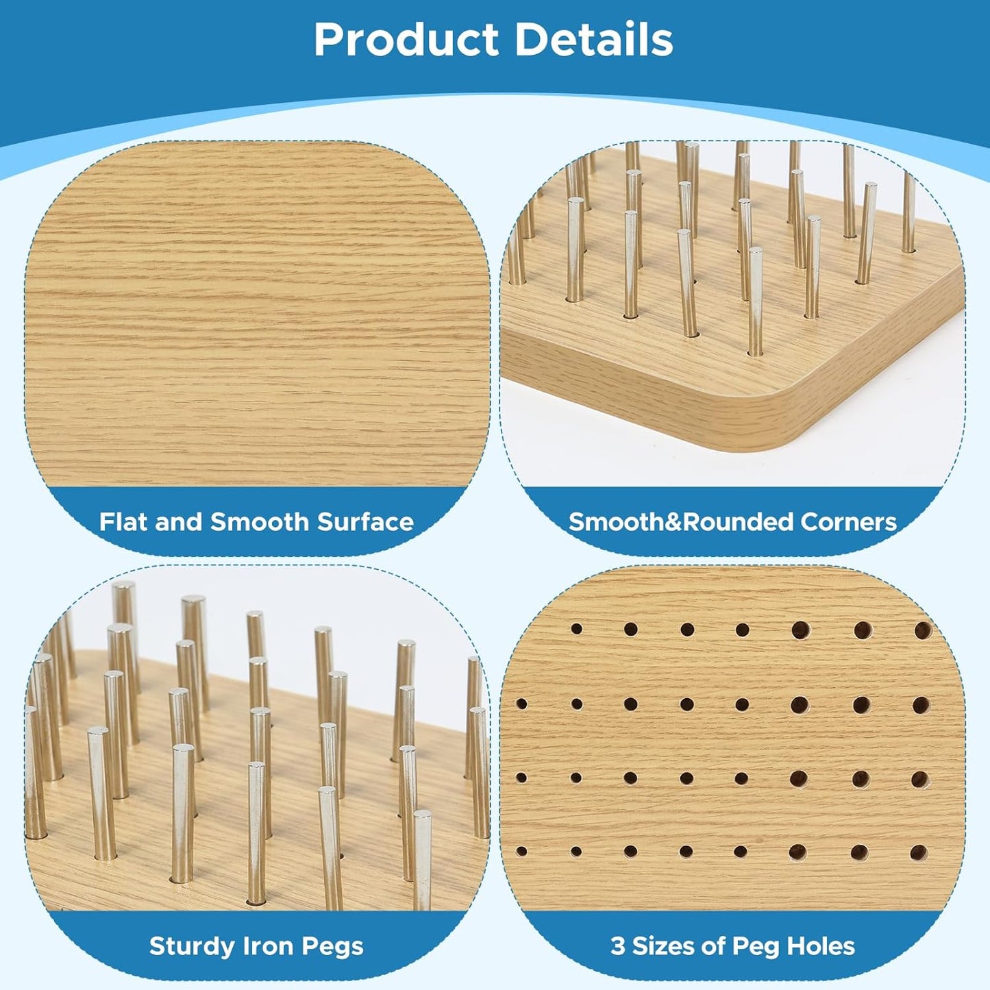 36-Hole Wooden Pegboard for Occupational Therapy, Hand Therapy Peg Board with 3 Sizes of Round Iron Pegs to Improve Finger Dexterity, Fine Motor Coordination & Sensory Rehabilitation