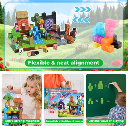 160 Pcs Magnetic Blocks - Magnetic Building Blocks for Kids Ages 4-8, Magnet Cubes Stacking Toy, Classroom STEM Toys, Birthday Gift for 3+ Year Old Boys Girls (Patent Pending)