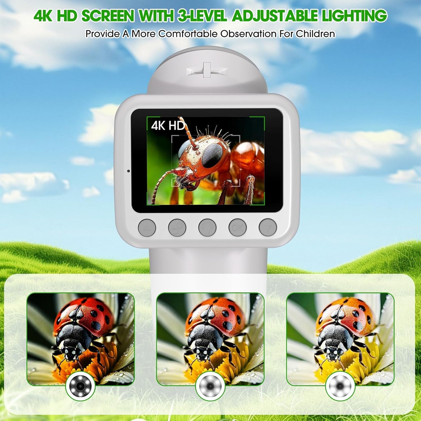 Microscope for Kids, 1600X 4K 2.0" Screen Handheld Microscope, Science Kits for Kids Age 5-7, STEM Toys, Educational Toys, Toys and Gifts for Boys and Girls Age 5, 6, 7, 8, 9 and Up