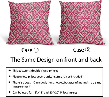 Blue Green Floral Block Print Pillow Covers 12X20 Set of 2, Flower Pattern Spring Summer Print Decorative Throw Pillow Covers Outdoor Farmhouse Seasonal Cushion Case Couch Sofa Bed Decor