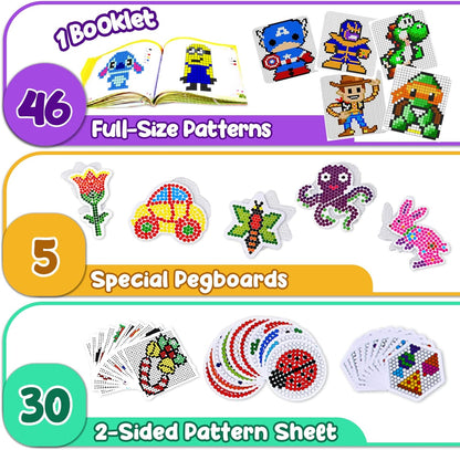 Goody King Board Fuse Beads Iron Set - Fuse Bead Kit for Kids Crafts with Bead Pegboard and Aqua Pony Beads, Pixel Art and Craft Kit (Large Set with Iron)