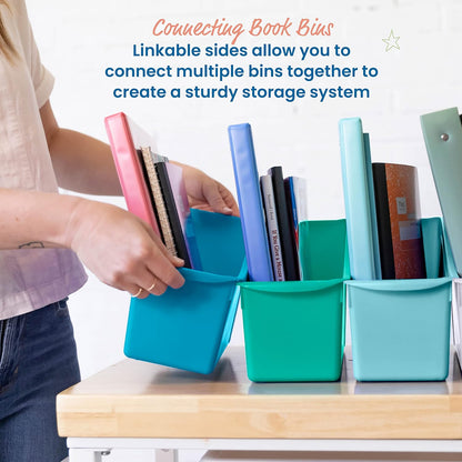 ECR4Kids Linking Plastic Storage Book Bin, Multipurpose Organization, Neon Purple, 10-Piece