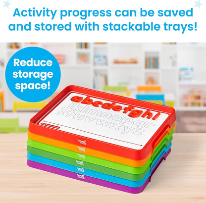 hand2mind Alphabet Word Work Small Group Set, Lowercase Magnetic Letters, Magnetic Letter Trays, Phonics Manipulatives, Phonemic Awareness Activities, Science of Reading Classroom Materials (Set of 6)