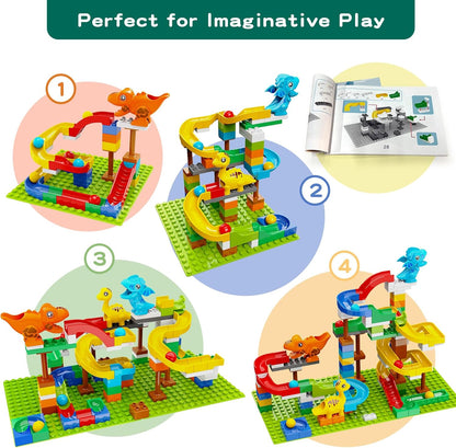 Anpcso Marble Run Building Blocks for Kids Age 3-8, 128 Pcs STEM Building Bricks Set with Toss Ring Game, Educational Learning Toys for Toddlers Boys Girls Gifts- Compatible with All Major Brands