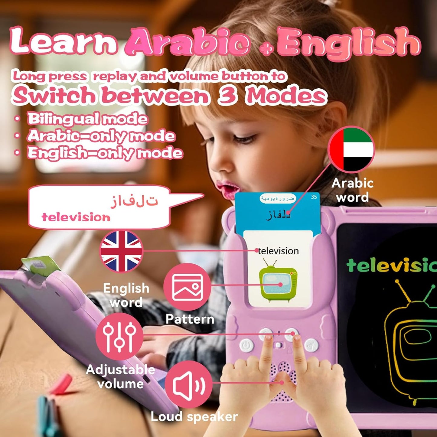 Talking English & Spanish Flash Cards - 8" LCD Writing Tablet for Kids 3-12, Bilingual 510 Sight Words, Toddler Pocket Speech, Drawing Sketch Pad, Autism Toys for Boys (Spanish, Blue)