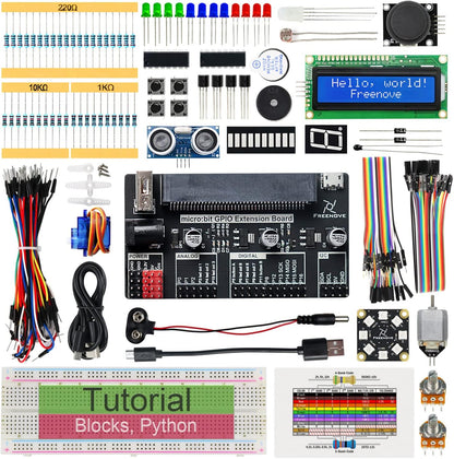 Freenove Super Starter Kit for BBC Micro:bit (Not Included, Works with V1 & V2), 266-Page Detailed Tutorial, 191 Items, 38 Projects, Blocks and Python Code