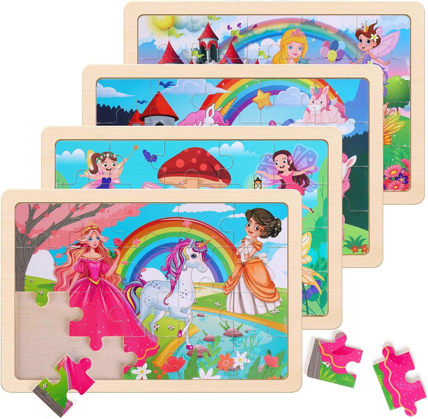 Wooden Puzzles Toys for Kids Ages 3-5, Set of 4 Packs with 20-Piece Farm, Animals Theme Wood Jigsaw Puzzles, Preschool Educational Brain Teaser Toys for Boys and Girls 3-6 Years Old.