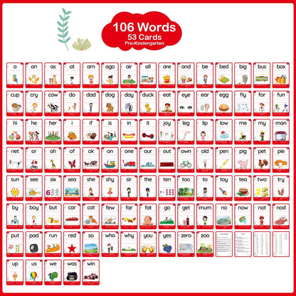 WJPC 55 Cards, 106PCS High Frequency First-Grade Sight Words Flash Cards, 1st Grade Phonics Learning Cards for 5,6,7,8 Years Ages Kids Boys, Girls Learn to Read, Write, Association, Sentence Making