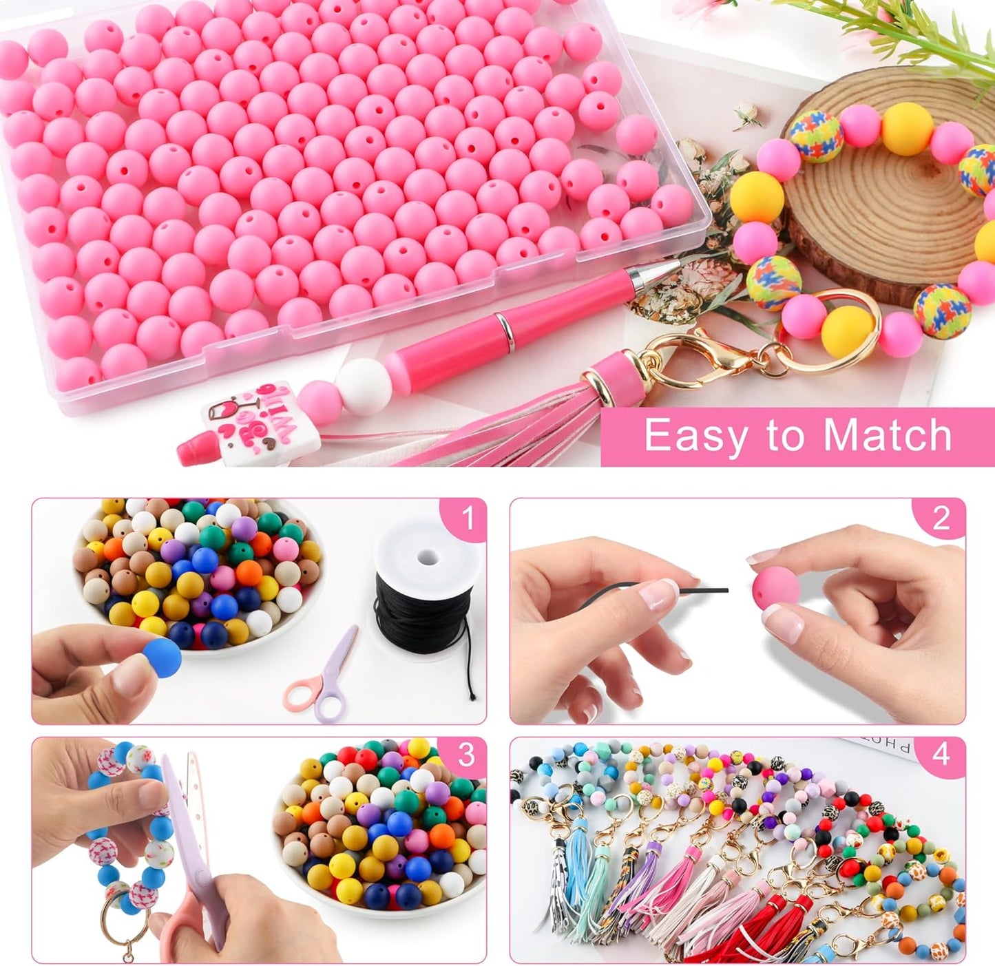 65Pcs 19mm Silicone Beads for Keychain Making Bracelet Necklace, Bulk Round Silicone Beads for Pens（Christmas Green） - Colors A