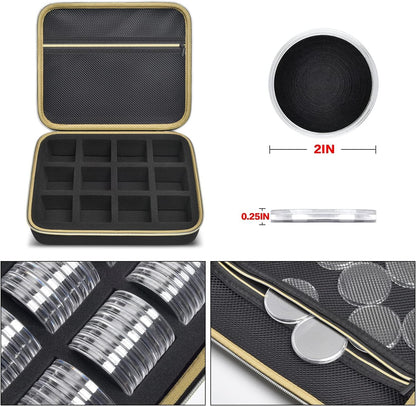 PAIYULE 96 Pieces 46mm Coin Capsules, with Foam Gasket and Plastic Storage Organizer Box, 6 Sizes (20/25/27/30/38/46mm) Coins Collector Case Holder for Coin Collection Supplies(Black)
