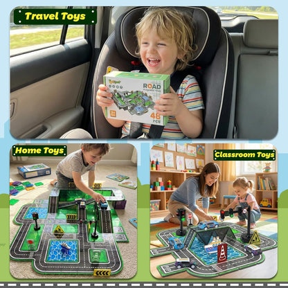 Magnetic Tiles,121PCS Magnet Tiles Road Set with Pullback Cars for 3+ year old Boys,Magnetic Toys for Kids Ages 4-8 with Ship,Airplane,Traffic Sign,STEM Classroom Educational Birthday Gifts Toys