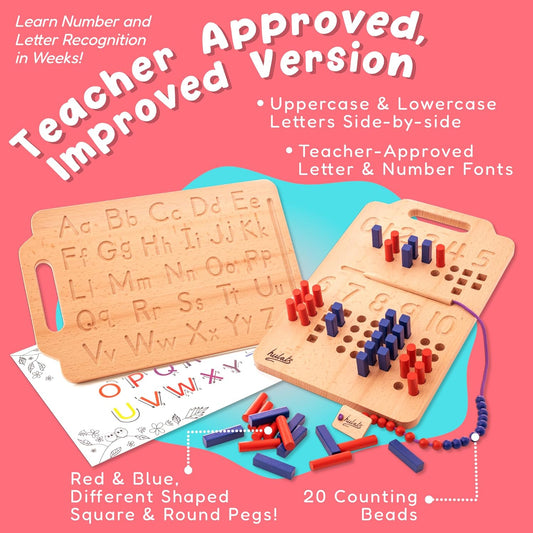 Hulats Learn to Write: Portable Wooden Alphabet Letter Tracing Sensory Pad Board - Toddler Writing Practice for Kids Age 3-5, Montessori Toys for 3+ Year Old, Letter Tracing for Kids 3-5 Writing Tools