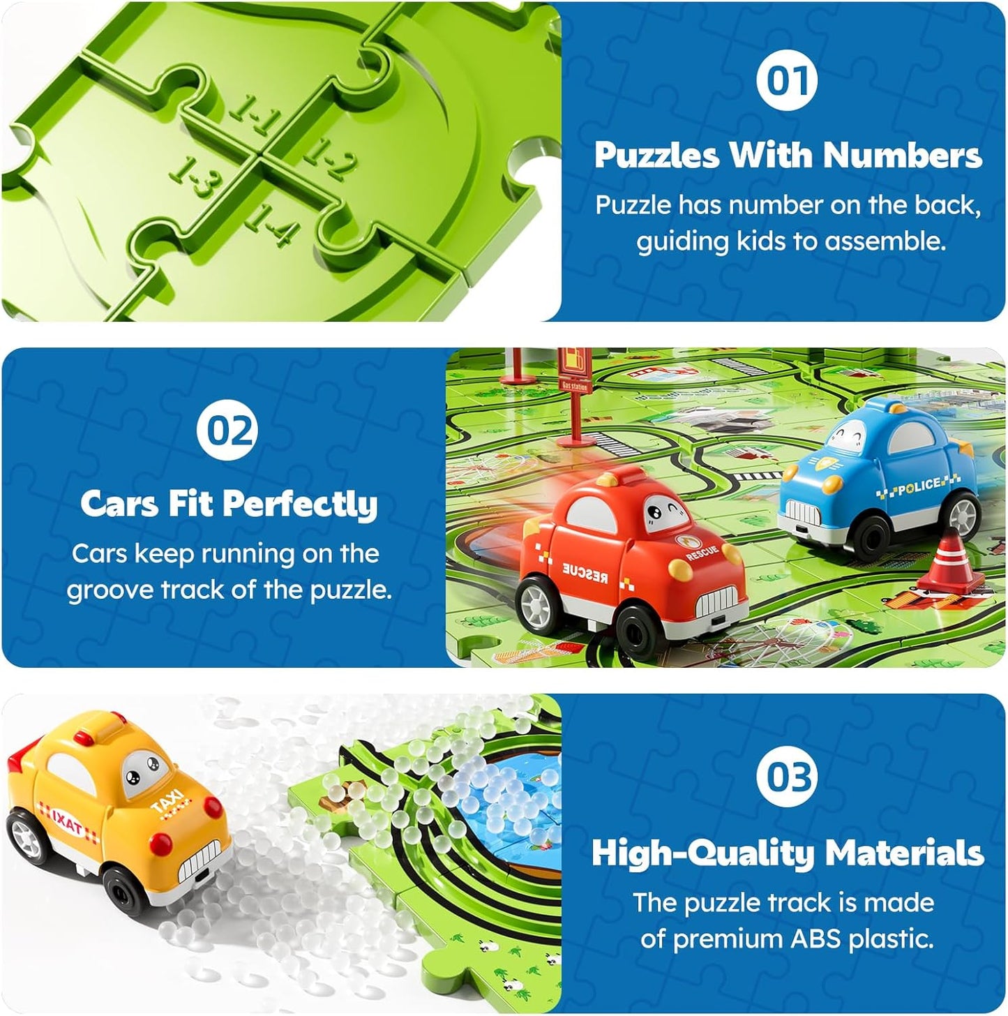Beby Buty 64PCS Puzzle Track Car Set Toys for Kids Boys, Toddler Toys Gifts for 3 4 5 Year Old, Floor Puzzle Tracks Car for Boys Ages 3-5 4-6, for 3 4 5 6 Year Old
