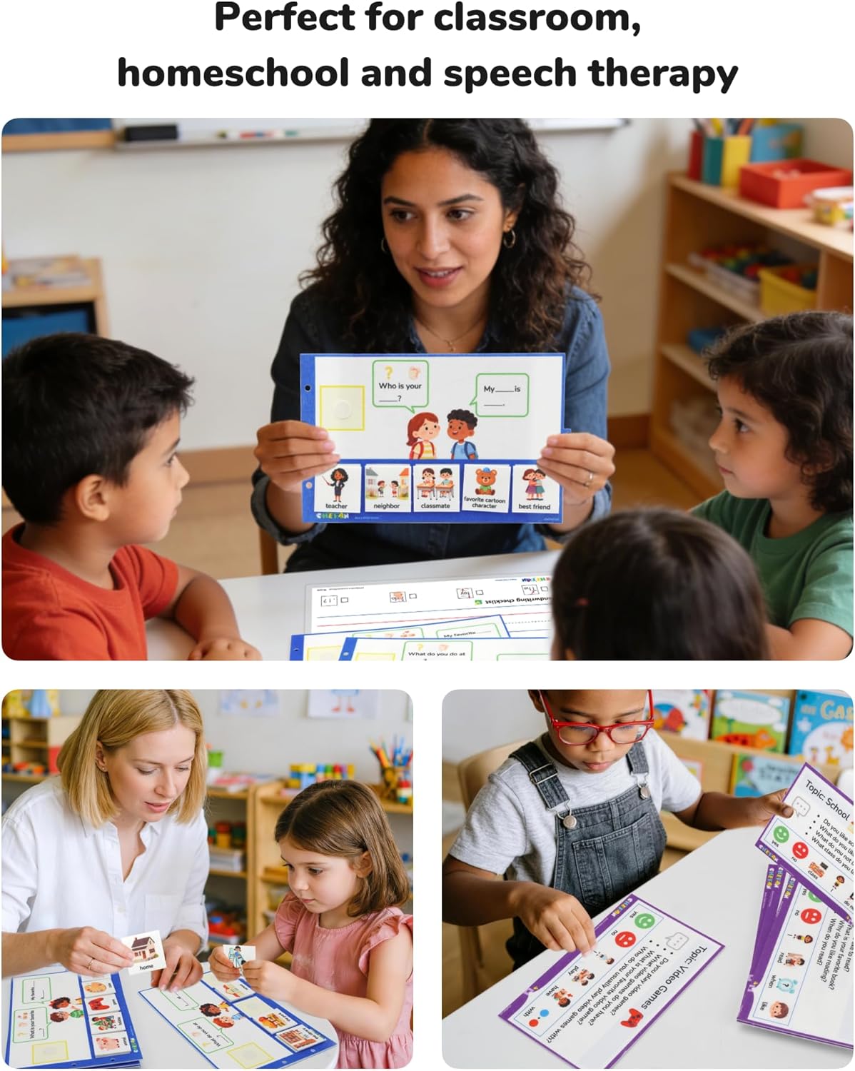 CHEFAN Sentence Building for Kids, Yes/No Questions, WH- Questions, and Topic-Based Discussion Cards, Fun Talking Cards for Children & Families, Visual Conversation Builder Kit for Home & Classroom