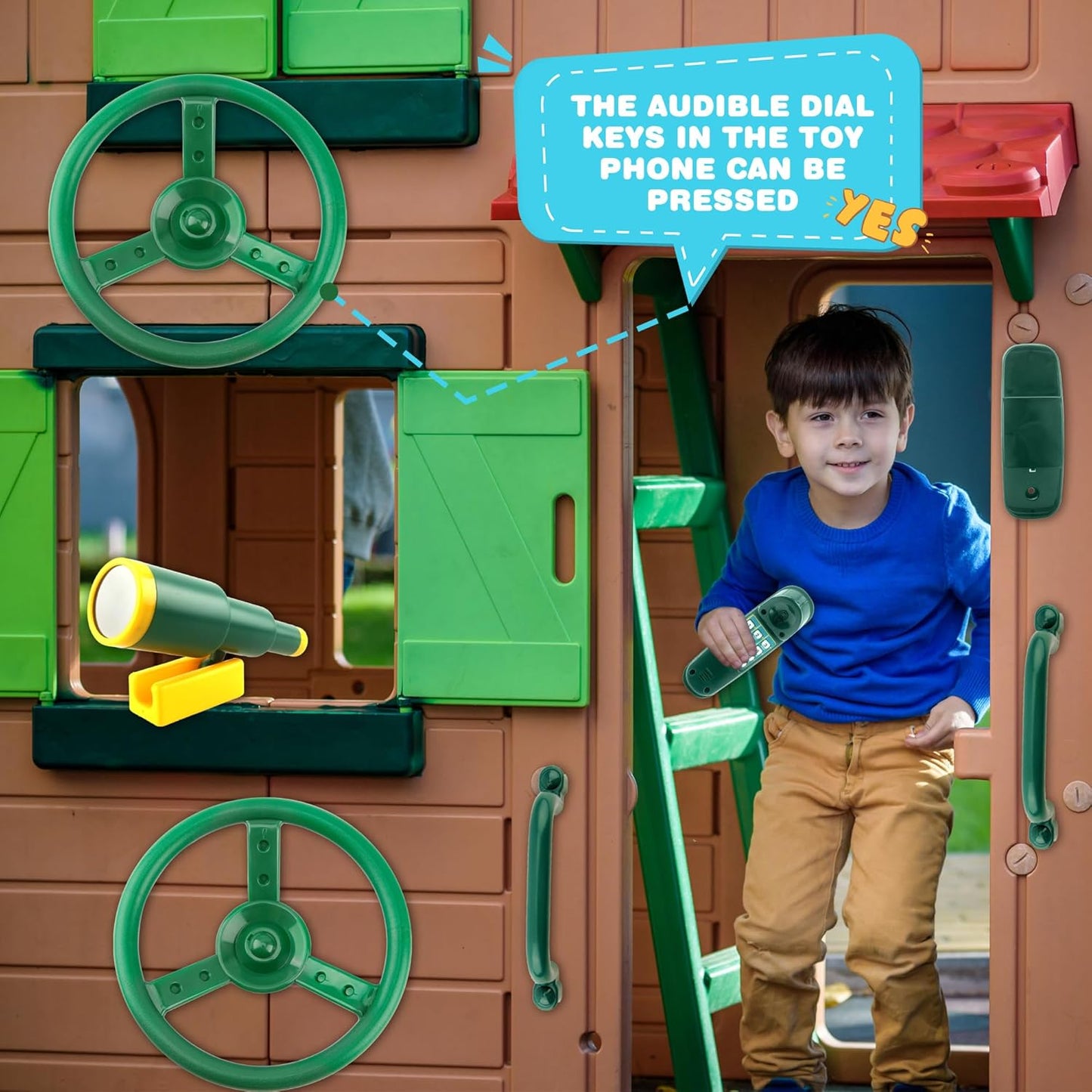 5 Pack Kids Playground Accessories Set Swingset Steering Wheel Plastic Telescope Safety Handles Telephone Toy for Outdoor Playhouse Playset (Color Set 4)