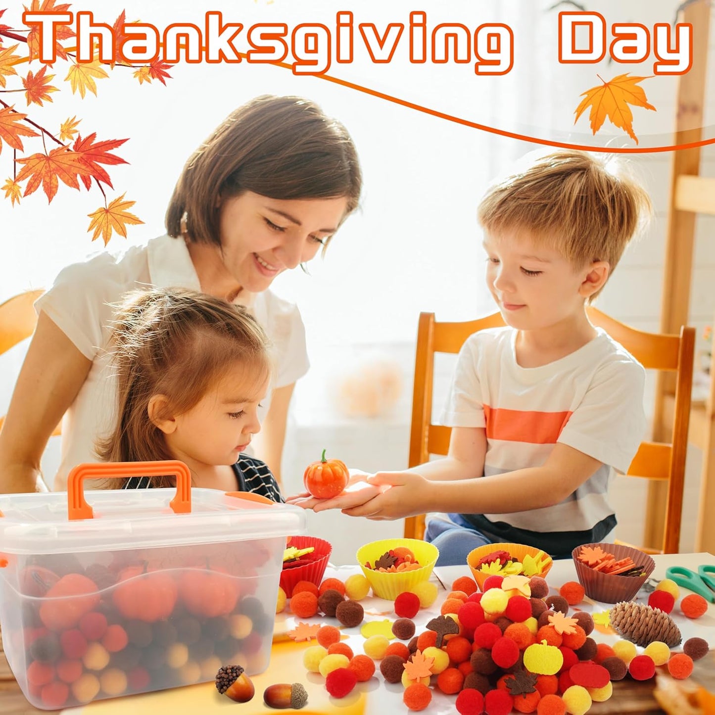 Fall Sensory Bin Fillers - 353 PCS Thanksgiving Fine Motor Toys for Kids, Autumn Counting Sorting Set with Felt Leaves Tweezers & Clip for Sorting Counting Training Preschool Learning Activity
