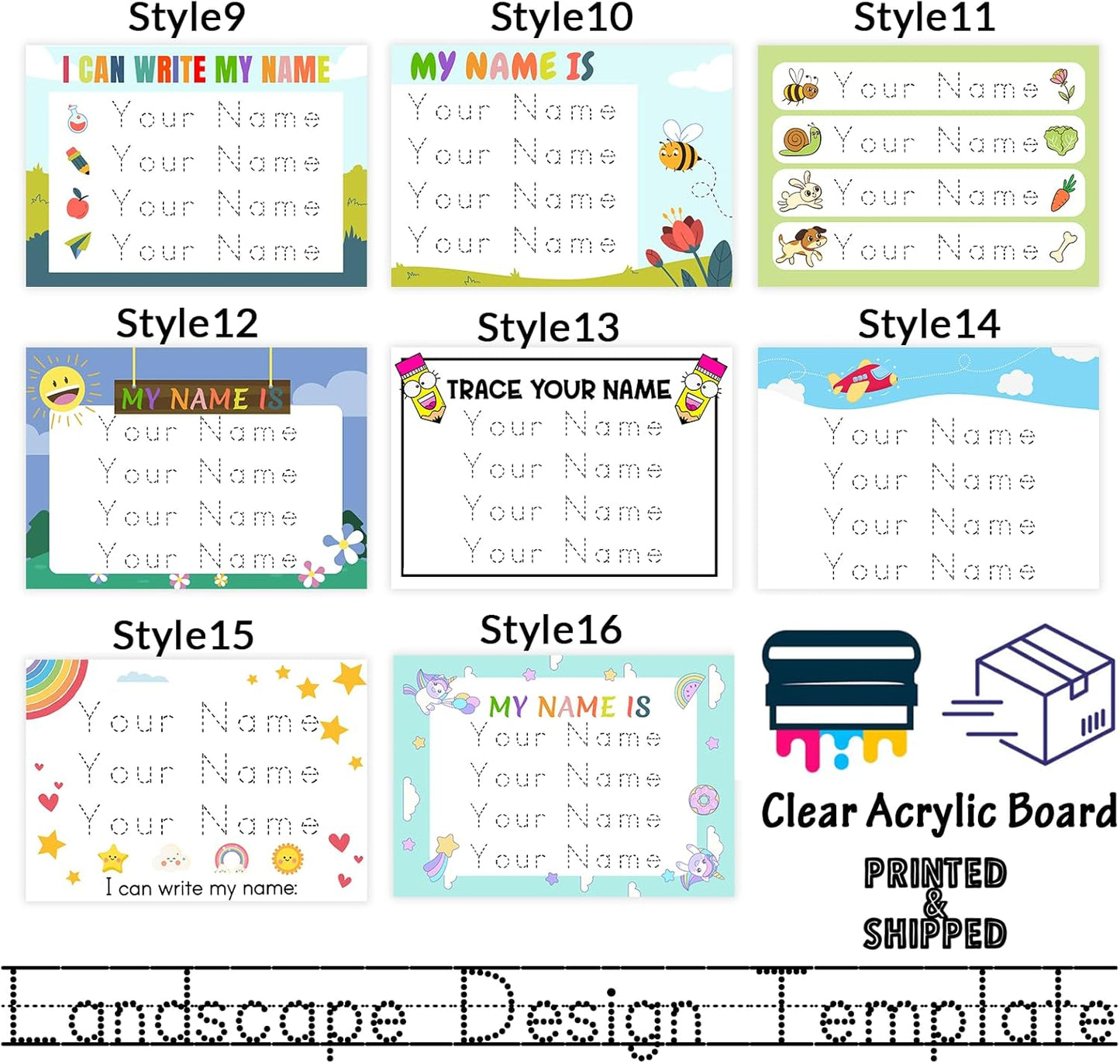Personalized Name Writing Practice Cusotm Reusable Acrylic Name Tracing Board A4 Size Handwriting Practice for Preschool