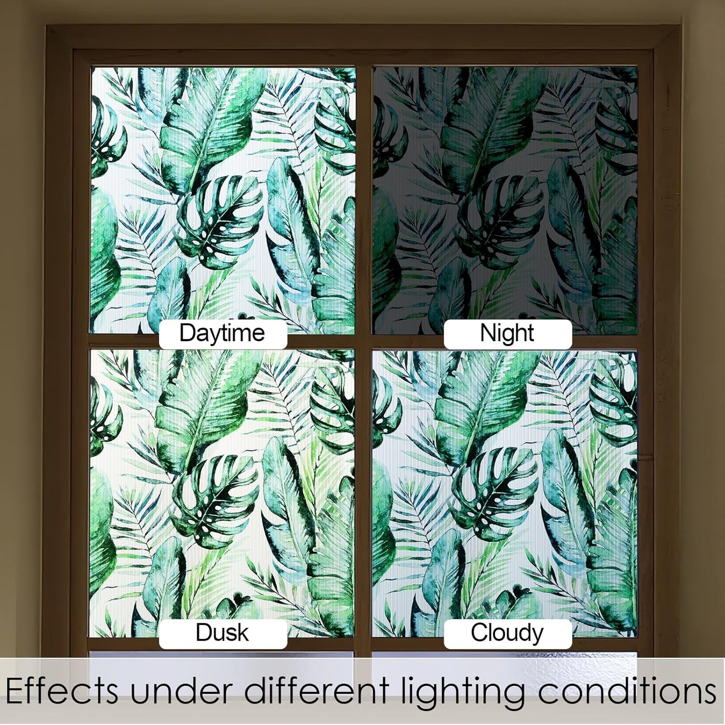 Leaf Pattern Window Tint with Installation Tools, Blackout Window Cover, Sun Blocking Window Tint for Home (Full Blackout Opaque, 17.7'' x 78.7'')
